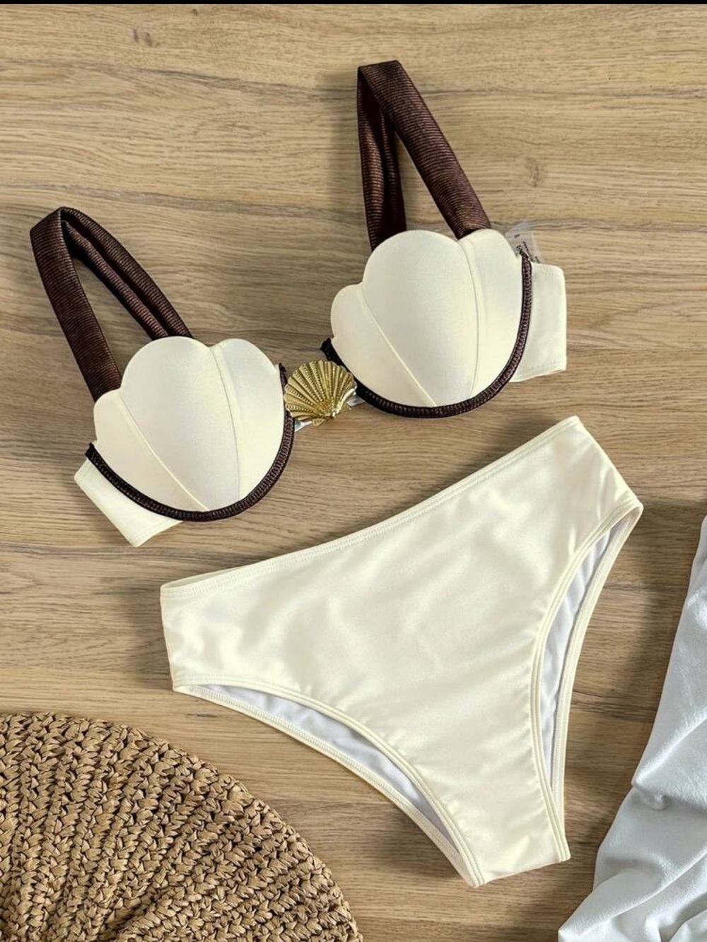 Cream Shell-Accent Bikini Set - Women's Swim